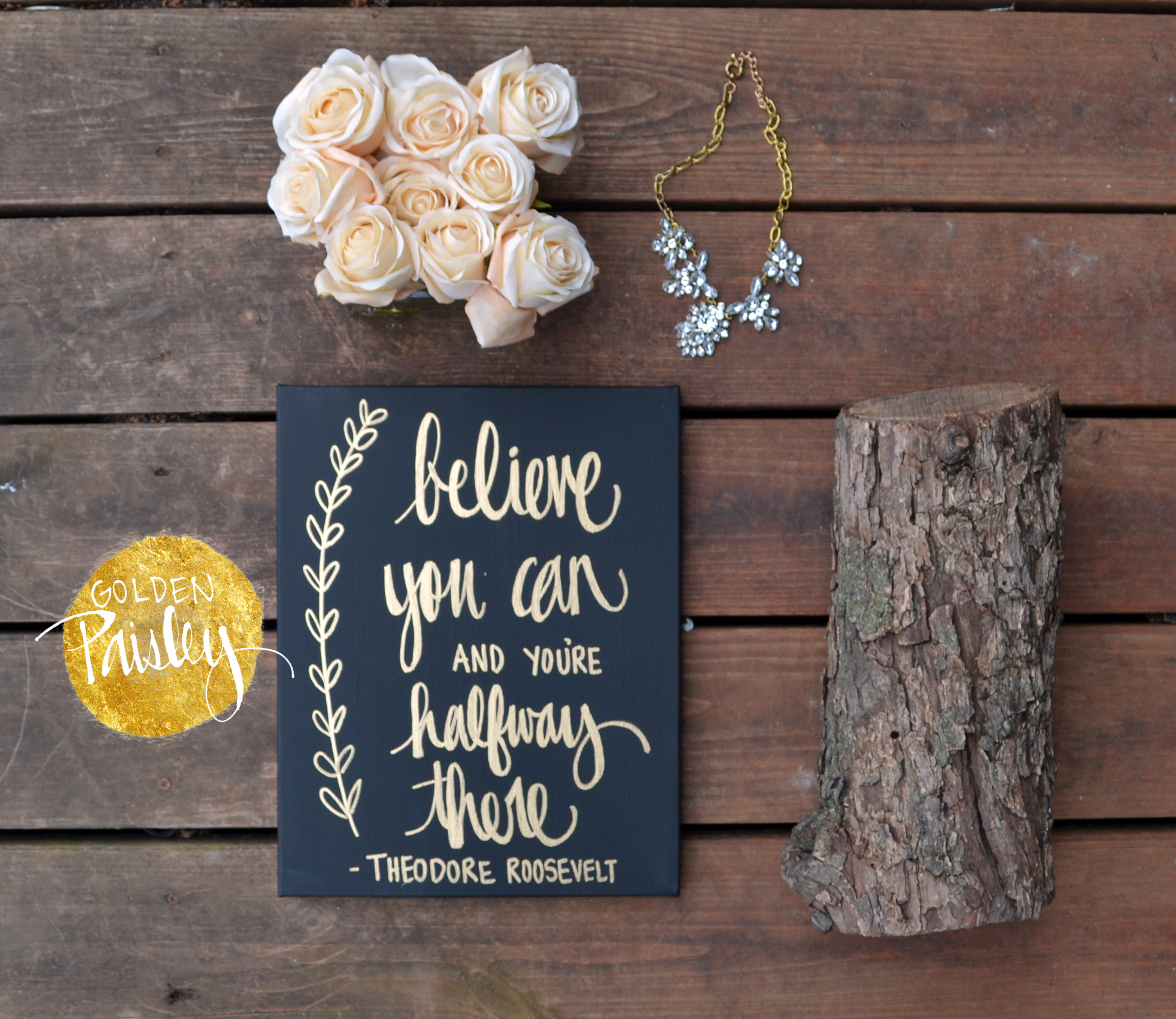 Black and Gold Inspirational Quote Wall Art Believe You Can 