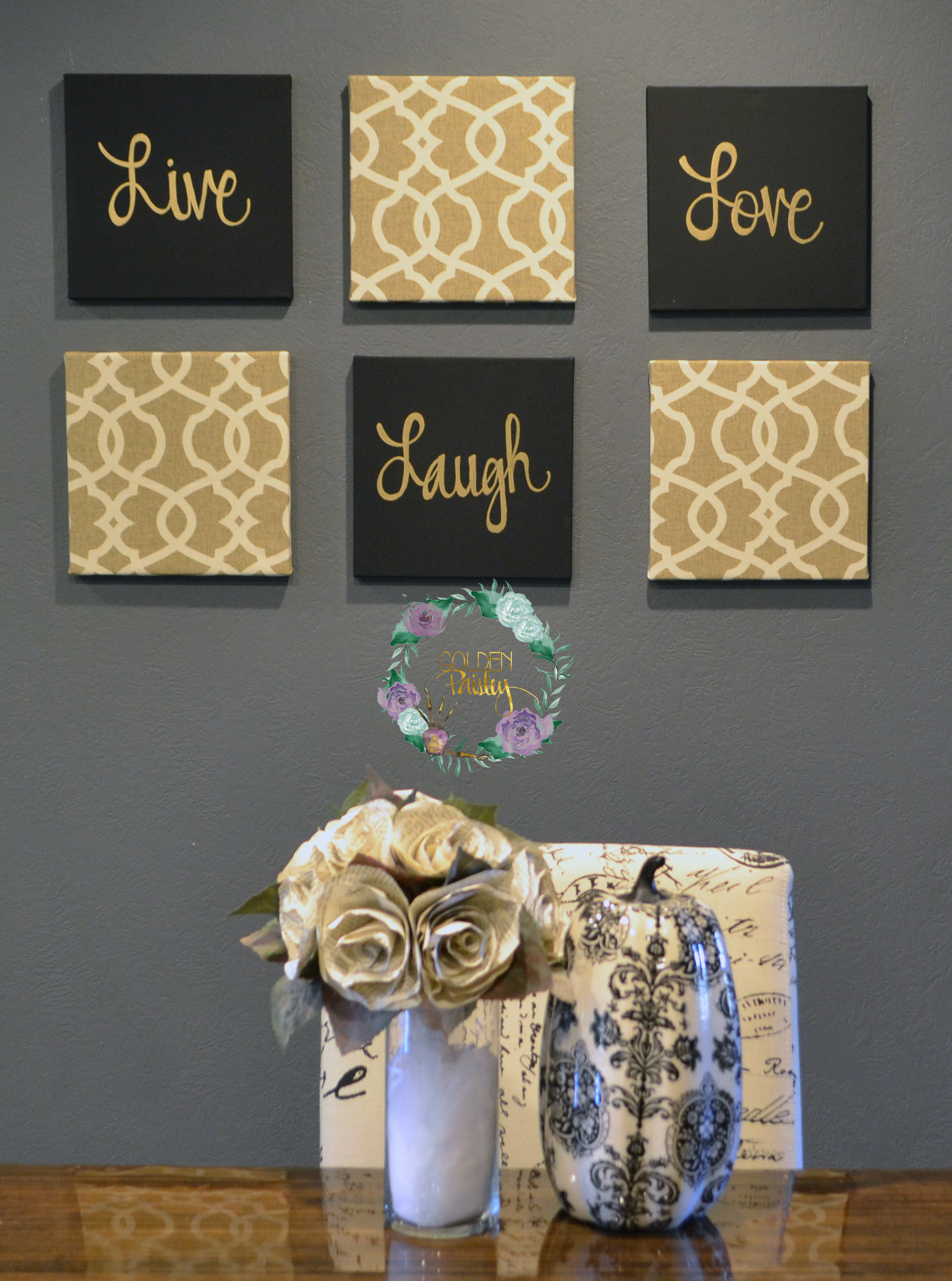 Black and gold Eat Drink Be Merry Chic Wall  Art  Set