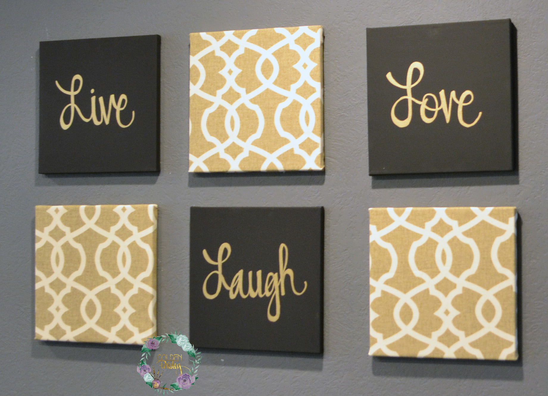 Black and gold Eat Drink Be Merry Chic Wall Art Set