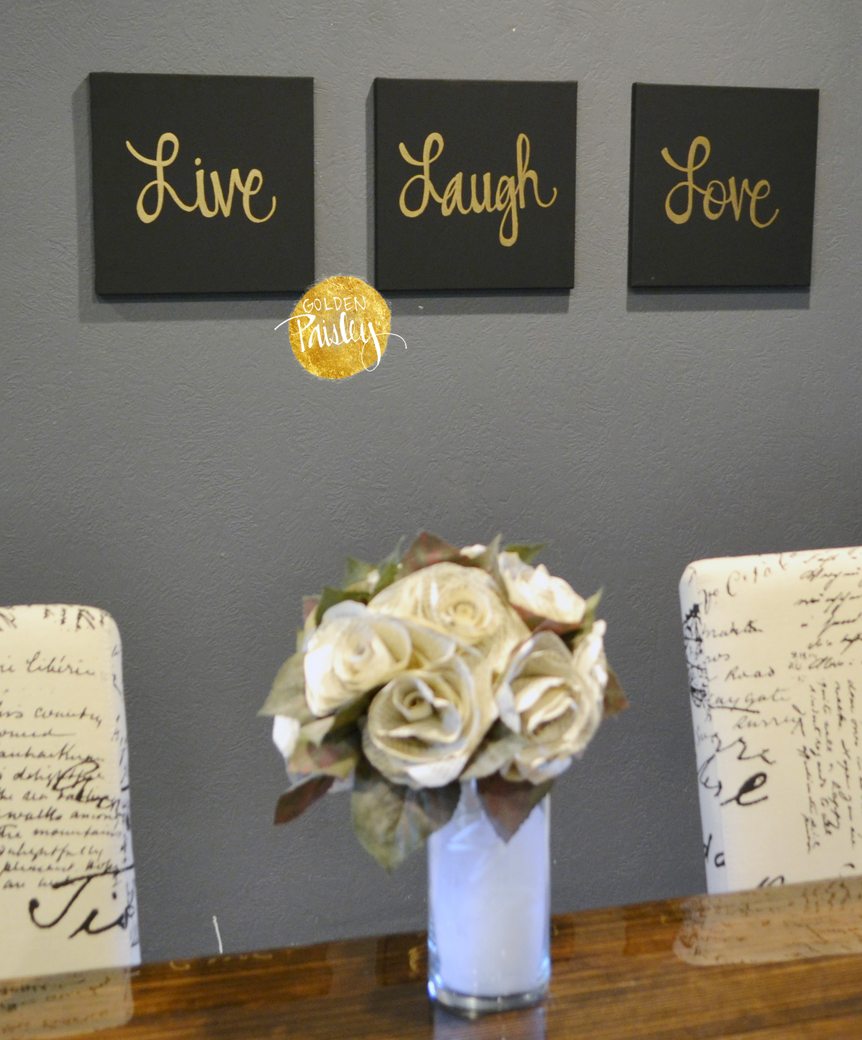 Black Laugh Piece Set Decor & Wall Love 3 Live Gold