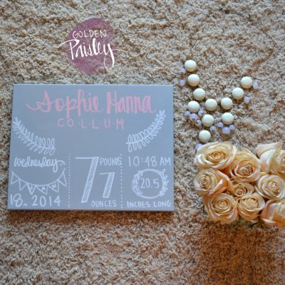 gray and pink birth stats canvas painting