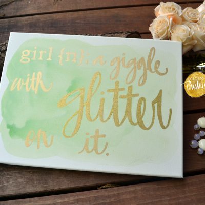girl: a giggle with glitter on it canvas painting