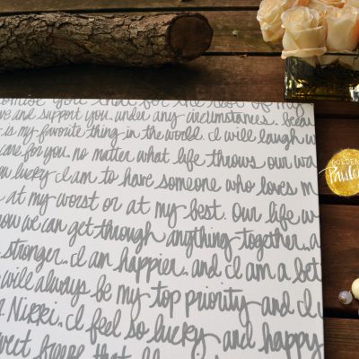 white and gray wedding vow wall art