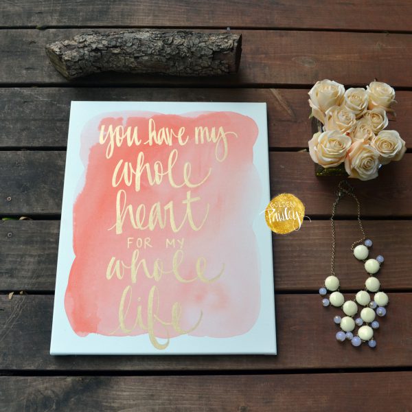coral watercolor canvas painting hand lettering