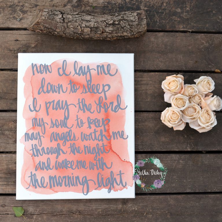 Bedtime Prayer Watercolor Coral Nursery Wall Art Canvas