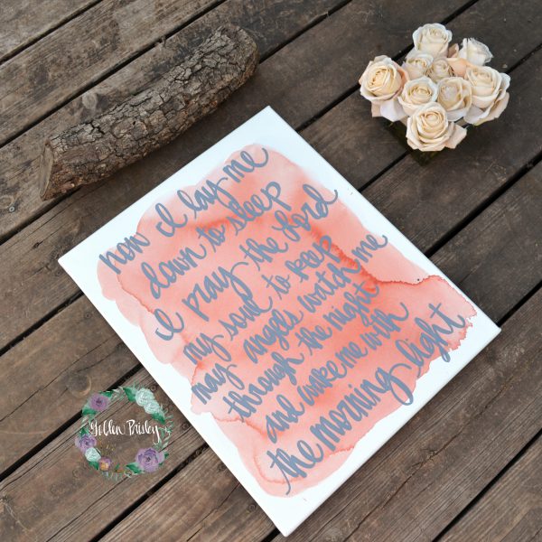 Bedtime Prayer Watercolor Coral Nursery Wall Art Canvas