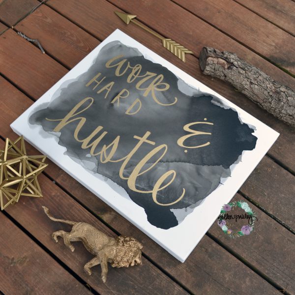 Black and Gold “Work Hard and Hustle” Canvas Wall Art Sign