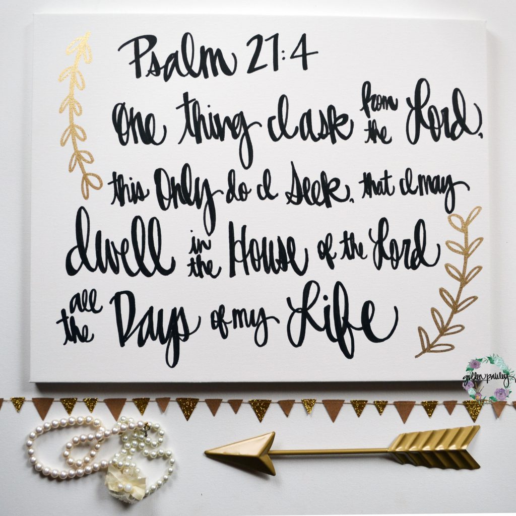 Hand Lettered Bible Verse Canvas Black and Gold Psalms Wall Art Sign