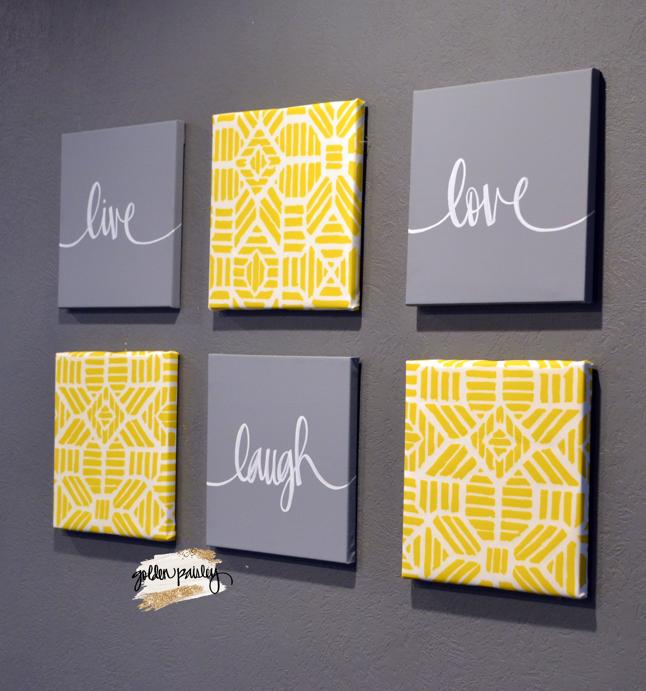 yellow and gray wall art